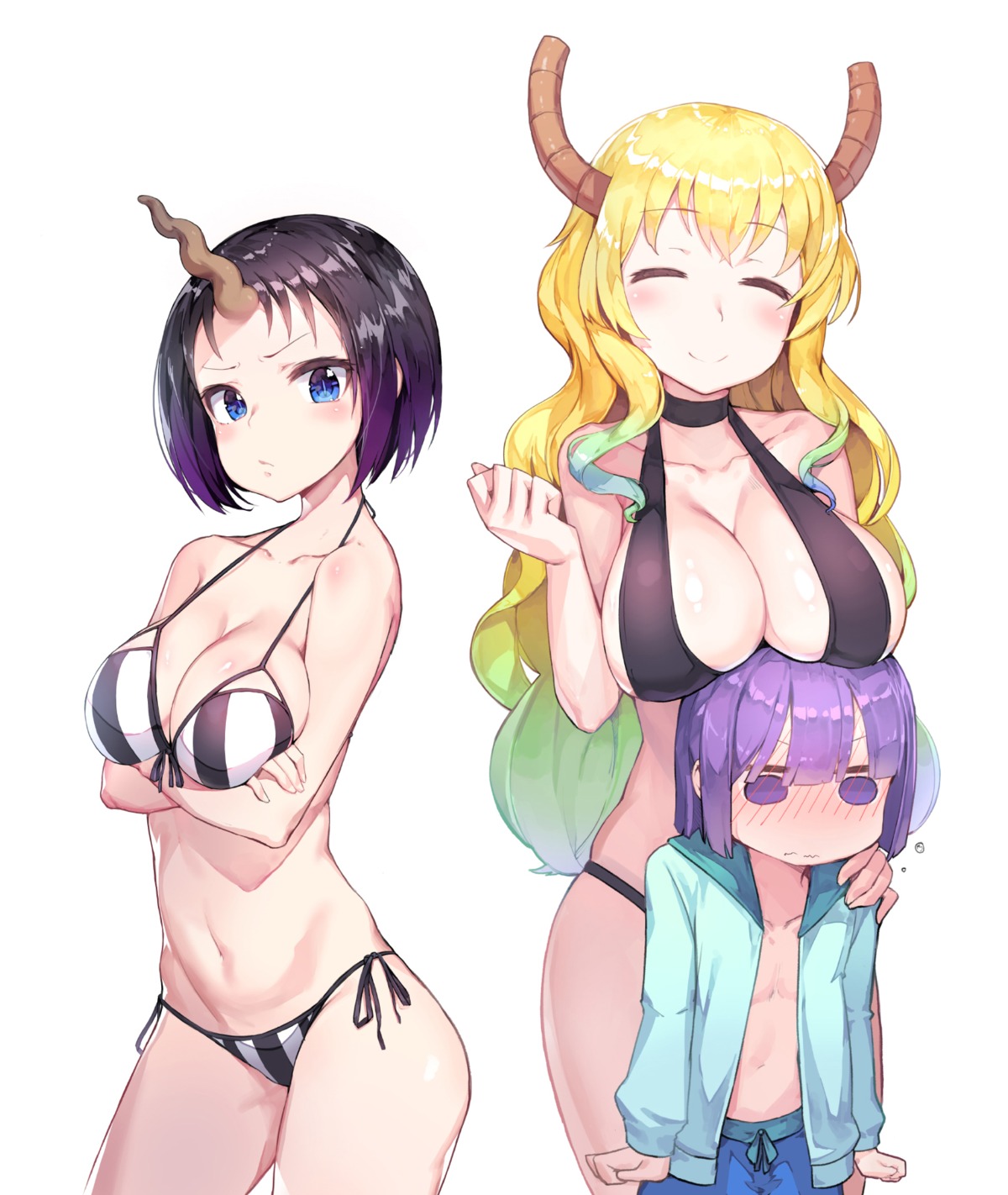 bikini elma_(maidragon) horns kobayashi-san_chi_no_maidragon magatsuchi_shouta newey no_bra quetzalcoatl_(maidragon) shota swimsuits