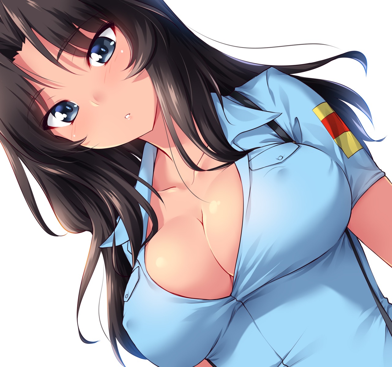 cleavage el_(girls_und_panzer) erect_nipples girls_und_panzer no_bra open_shirt quzken uniform