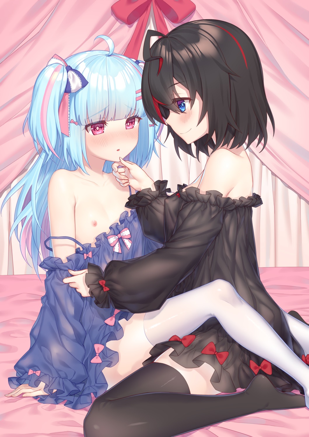 chi_yei code_echo lingerie lingguo loli nipples no_bra qining see_through thighhighs yuri