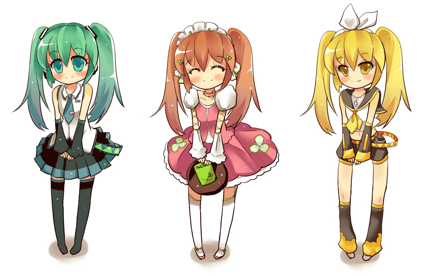 bison_cangshu hatsune_miku kagamine_rin thighhighs vocaloid waitress