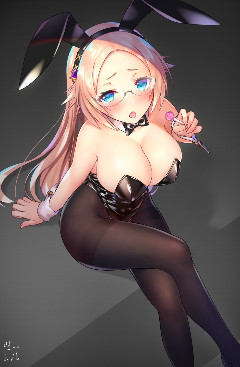 animal_ears bettle_(b_s_a_n) bunny_ears bunny_girl megane no_bra pantyhose sennen_sensou_aigis