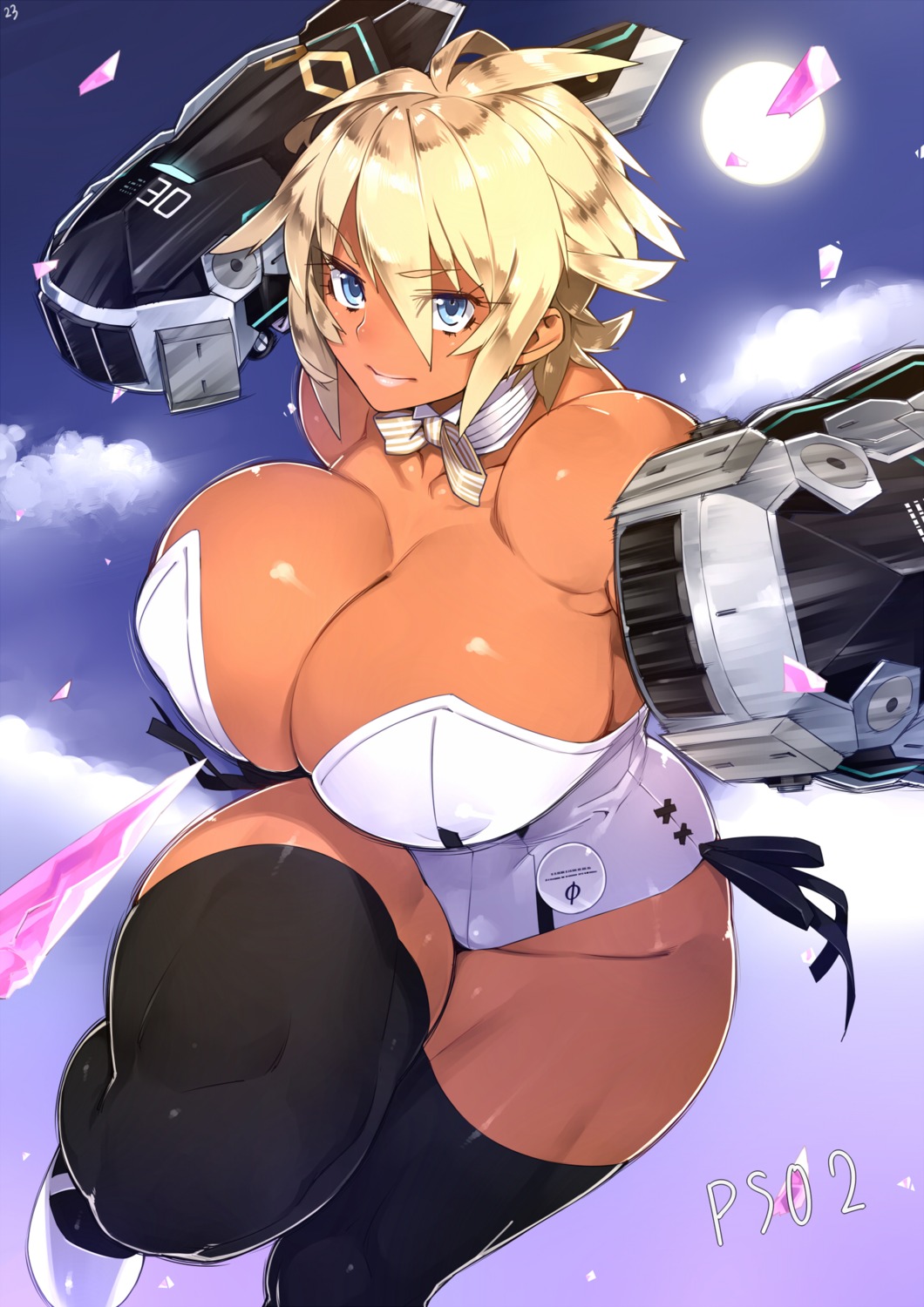 breasts cleavage erect_nipples phantasy_star_online_2 real_xxiii thighhighs weapon