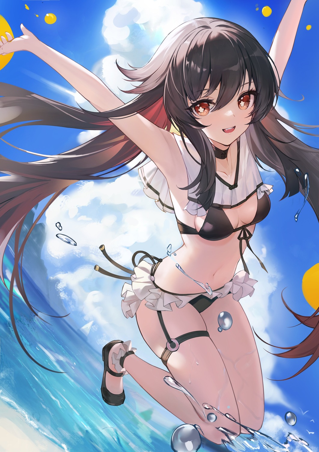 bikini garter genshin_impact hu_tao swimsuits yi_(saver5607)