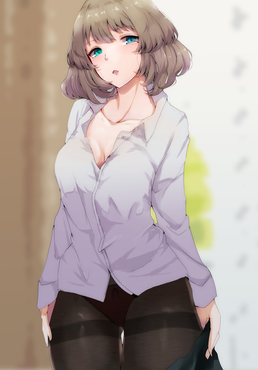 dress_shirt heterochromia open_shirt pantsu pantyhose ryuu. takagaki_kaede the_idolm@ster the_idolm@ster_cinderella_girls undressing