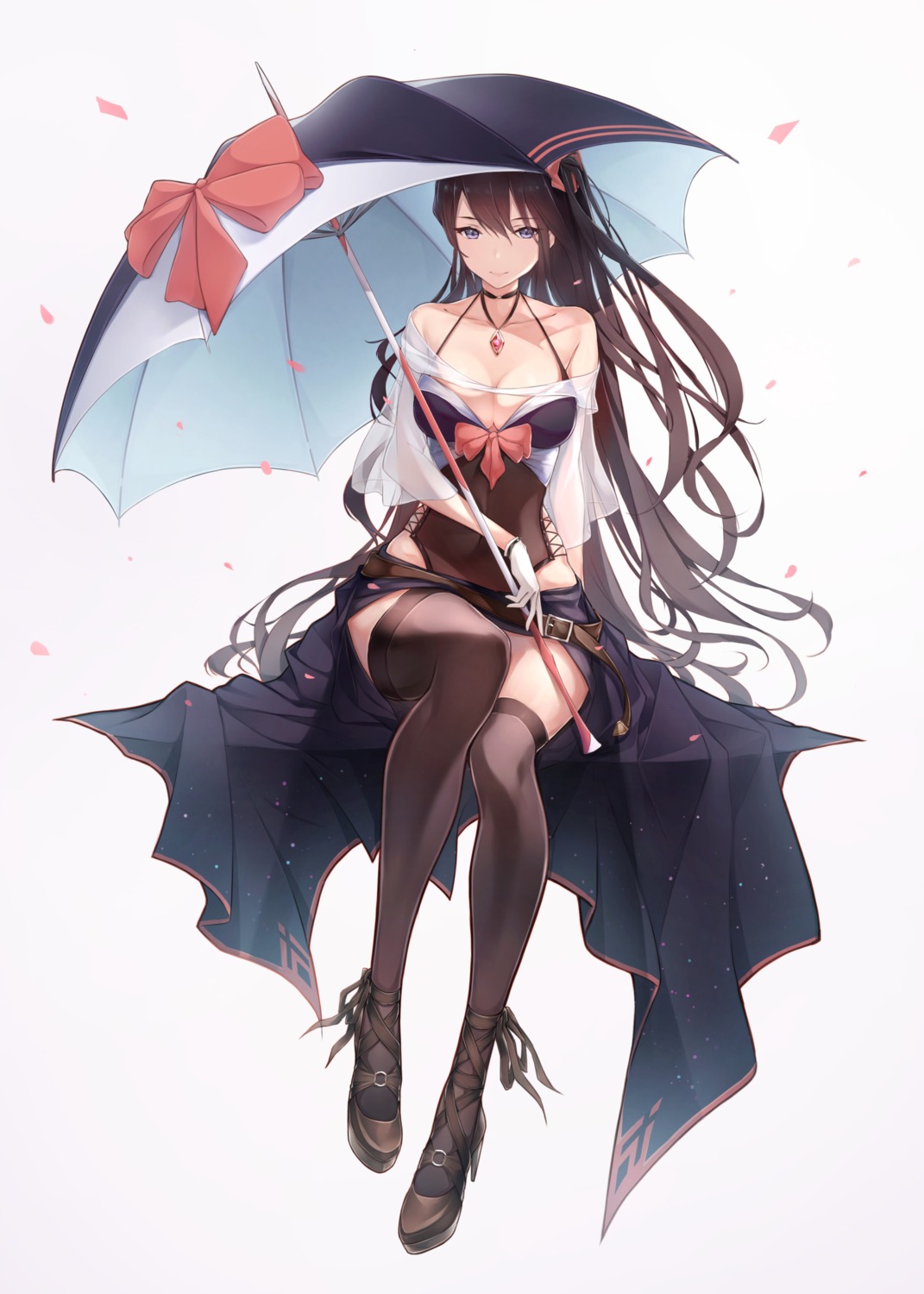 heels leotard no_bra r_(curvy) thighhighs umbrella