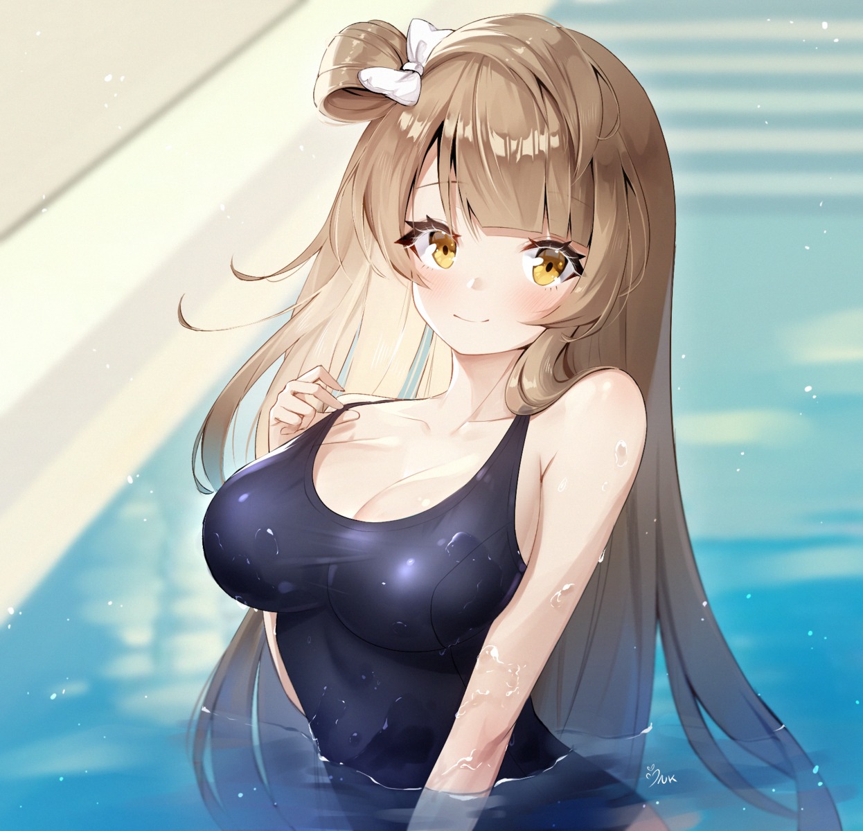 ankkoyom cleavage love_live! minami_kotori school_swimsuit swimsuits wet