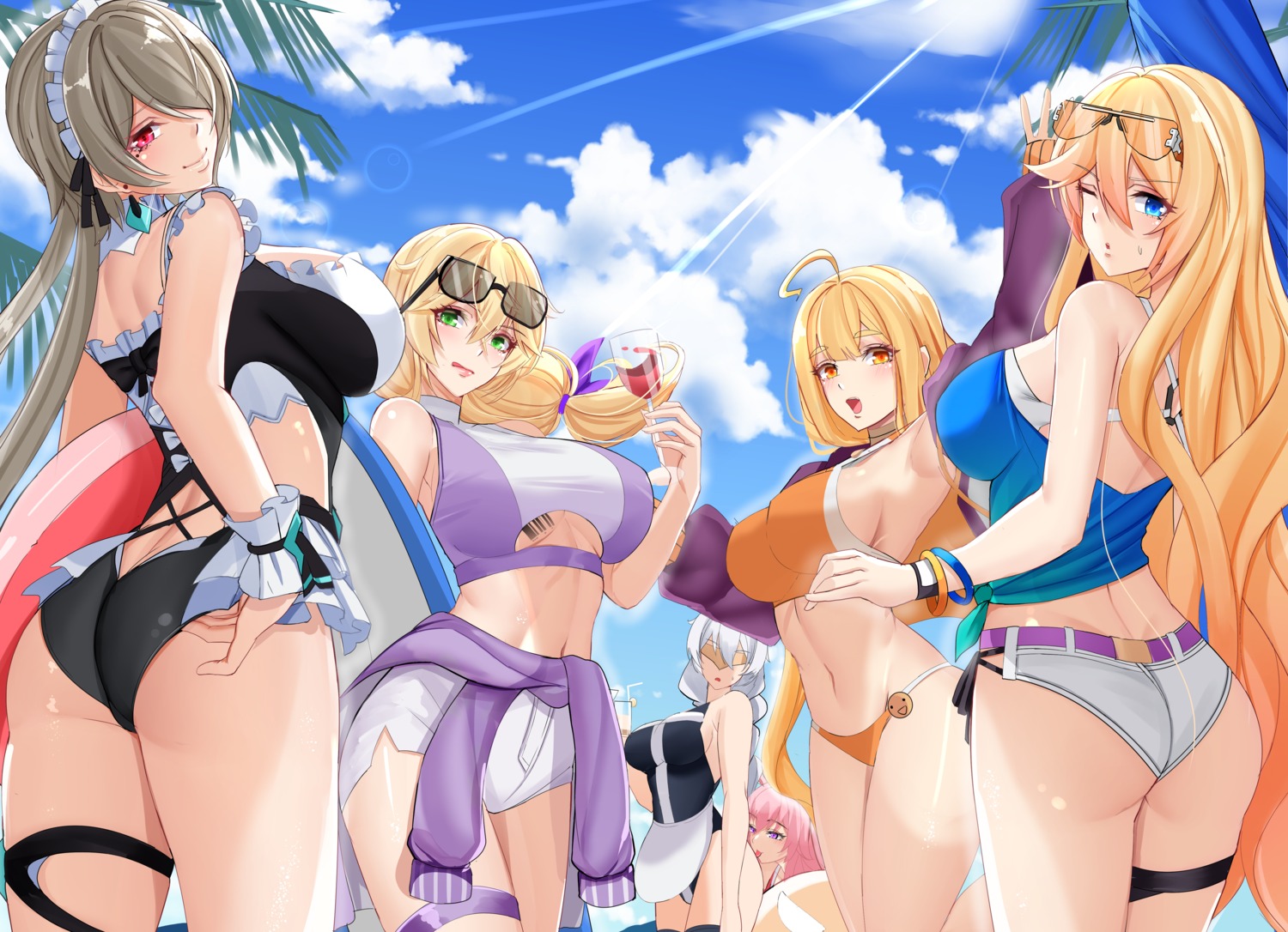 ass benghuai_xueyuan bikini garter honkai_impact maid megane noise_paper rita_rossweisse swimsuits tattoo theresa_apocalypse underboob