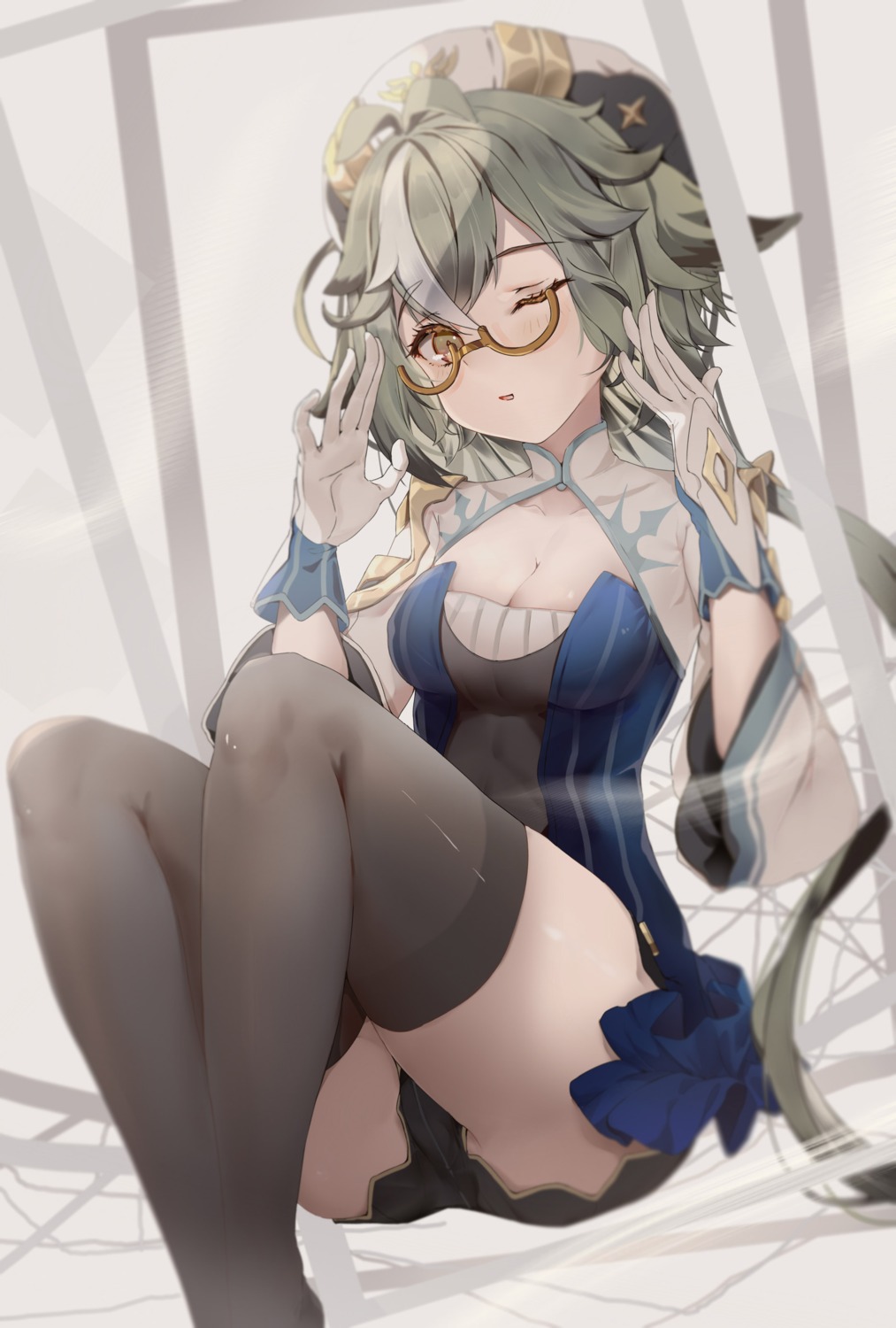 genshin_impact megane sucrose thighhighs yue_(qtxyjiang)