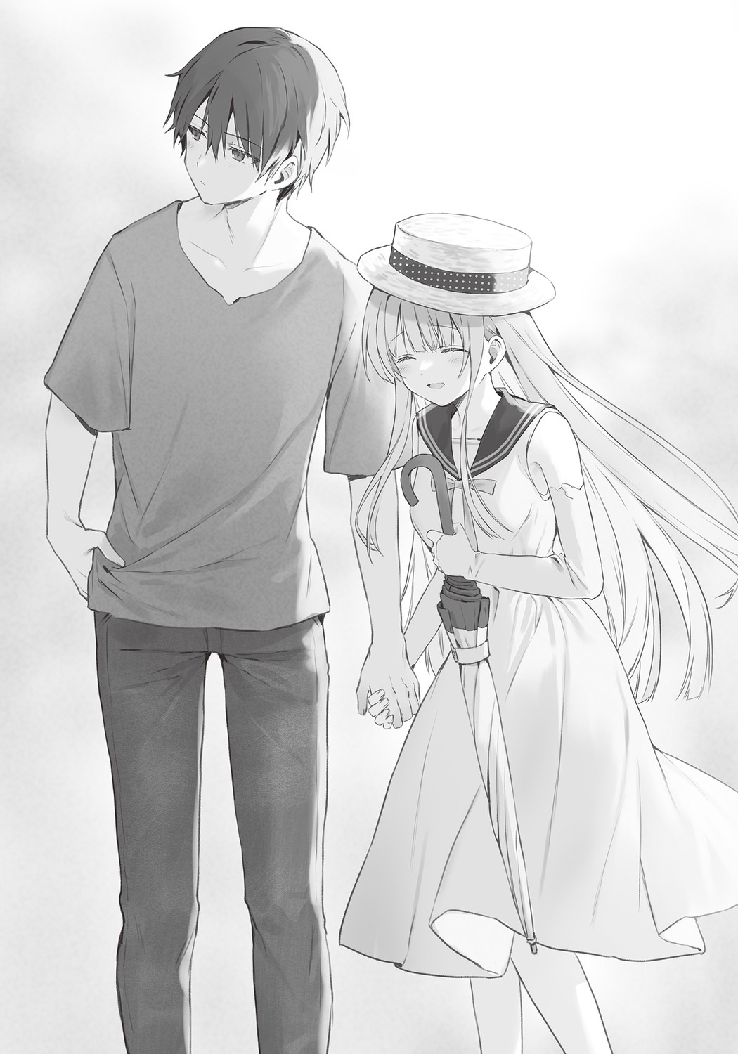 dress fujimiya_amane hanekoto monochrome otonari_no_tenshi-sama_ni_itsunomanika_dame_ningen_ni_sareteita_ken shiina_mahiru umbrella