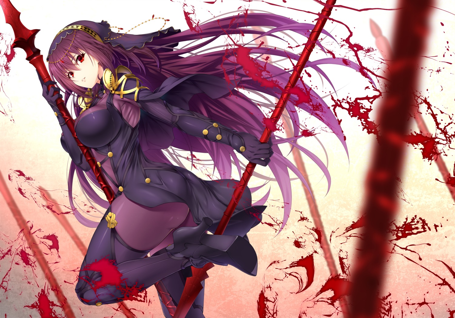 armor ass blood bodysuit emanon_123 fate/grand_order heels scathach_(fate/grand_order) thighhighs weapon