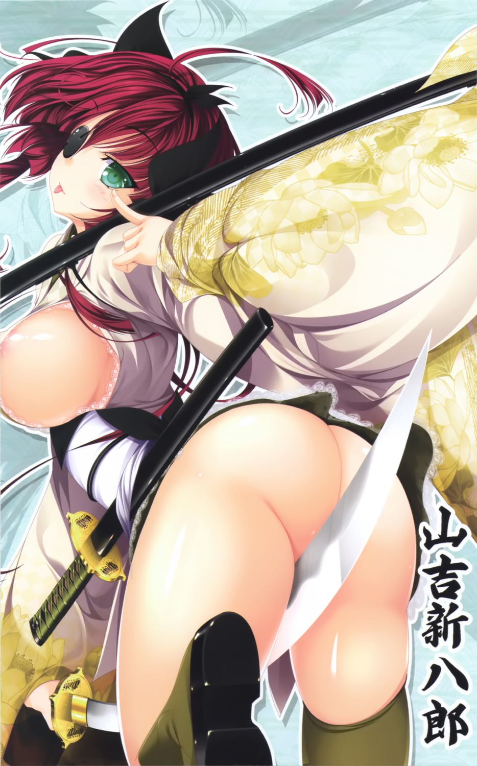 areola ass breasts chuushingura_46＋1 eyepatch inre_(company) kimono lolita_fashion no_bra nopan nui sword thighhighs wa_lolita yamayoshi_shinpachirou