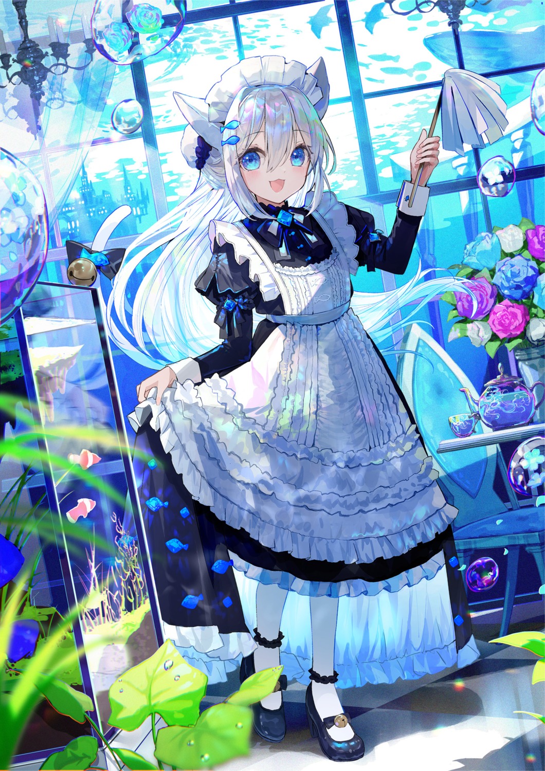 animal_ears maid negimapurinn nekomimi see_through skirt_lift tail