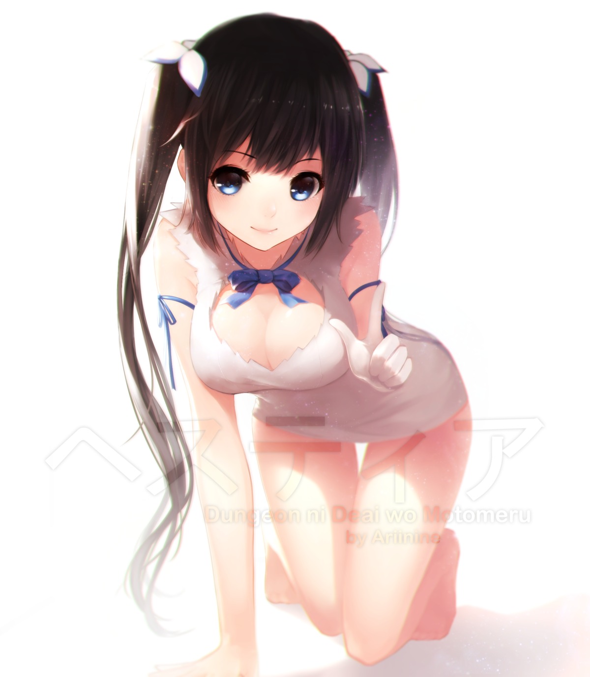 ariinine cleavage dress dungeon_ni_deai_wo_motomeru_no_wa_machigatteiru_darou_ka hestia_(danmachi) official_watermark