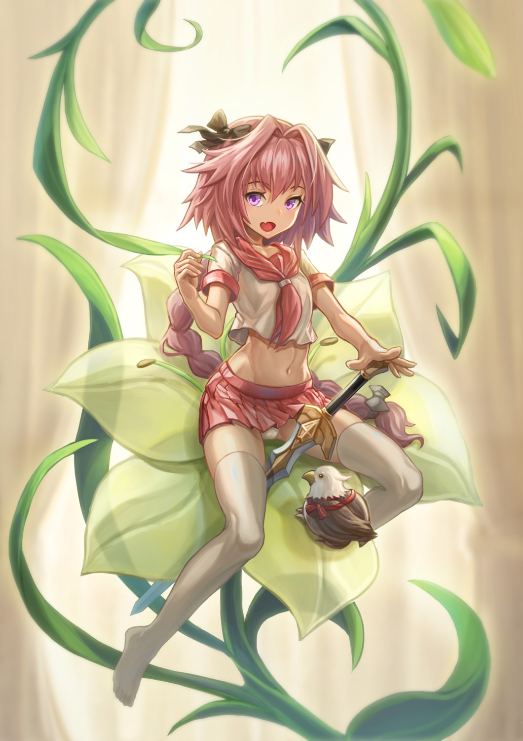 ai-ji astolfo_(fate) fate/apocrypha fate/grand_order fate/stay_night pantsu seifuku sword thighhighs trap