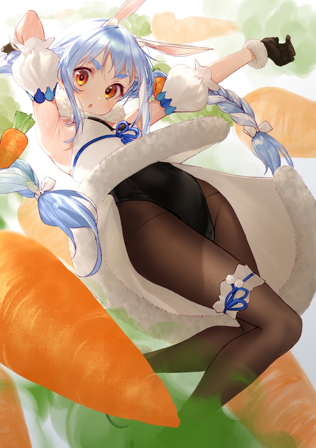 animal_ears bunny_ears bunny_girl garter hololive pantyhose skirt_lift takubon usada_pekora