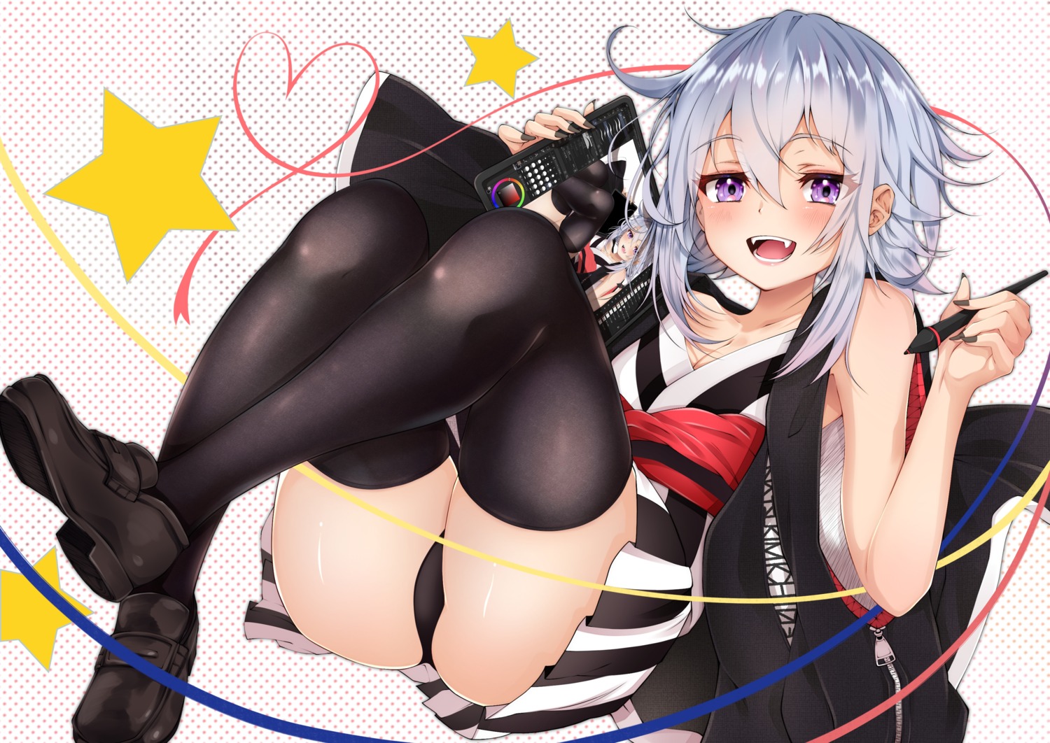 cleavage dress kazanock pantsu skirt_lift thighhighs