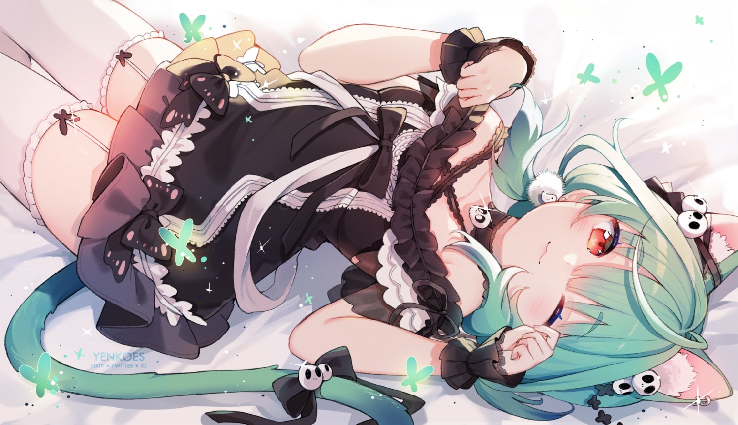 animal_ears dress gothic_lolita hololive lolita_fashion nekomimi stockings tail thighhighs uruha_rushia yenkoes