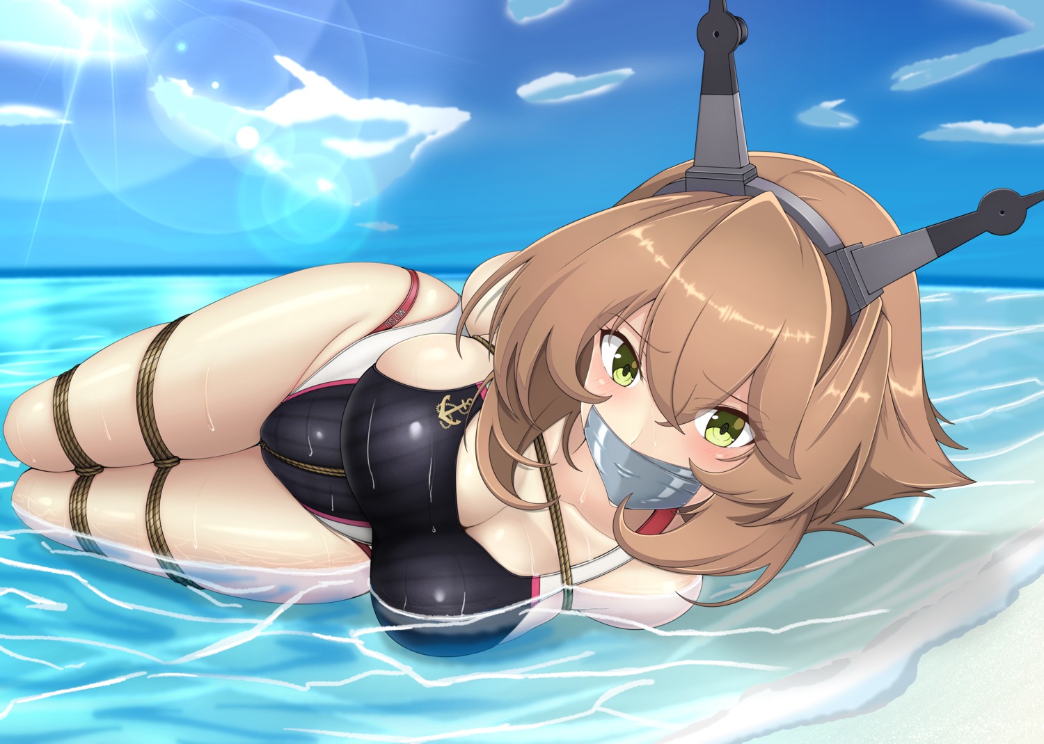 bondage kantai_collection mutsu_(kancolle) nkgw swimsuits wet