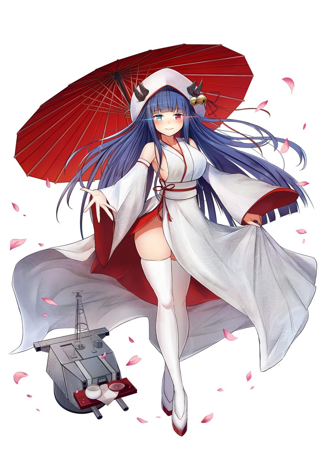 azur_lane fou_zi heels heterochromia horns ibuki_(azur_lane) japanese_clothes skirt_lift thighhighs umbrella