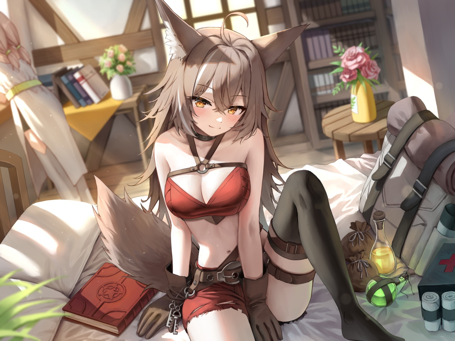 animal_ears garter no_bra superpig tail thighhighs torn_clothes