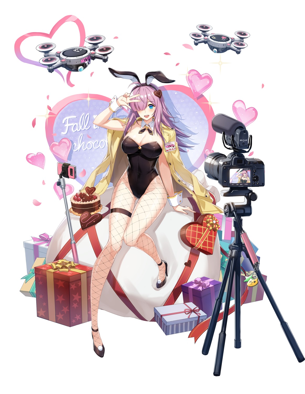 animal_ears bunny_ears bunny_girl counter:side fishnets garter heels no_bra pantyhose tagme valentine