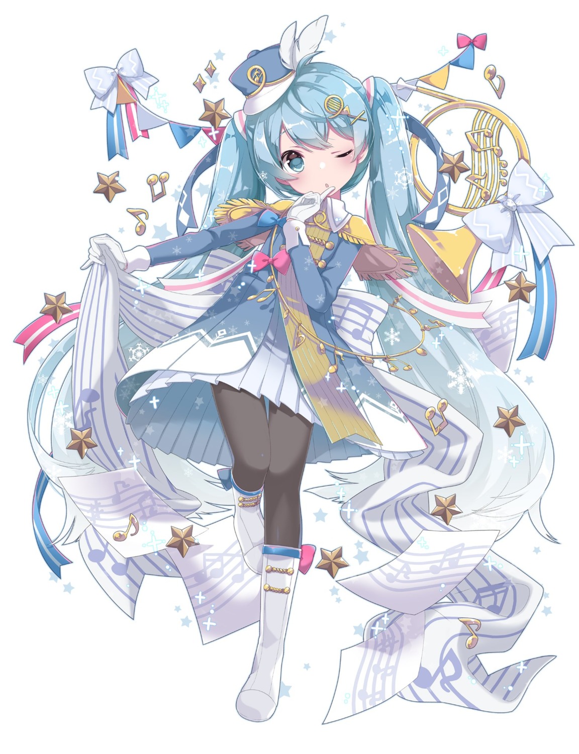 hatsune_miku hekicha pantyhose uniform vocaloid yuki_miku