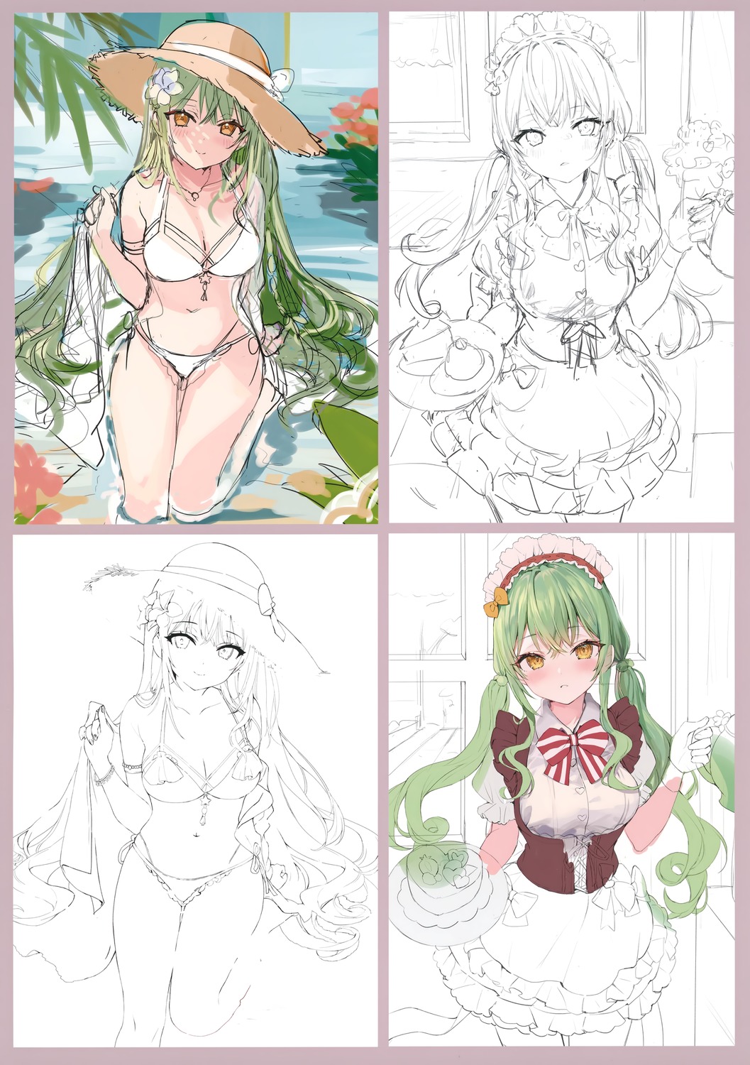 bikini maid momoko_(momopoco) sashimi_necoya sketch swimsuits valentine waitress wet yukari_(momoko)