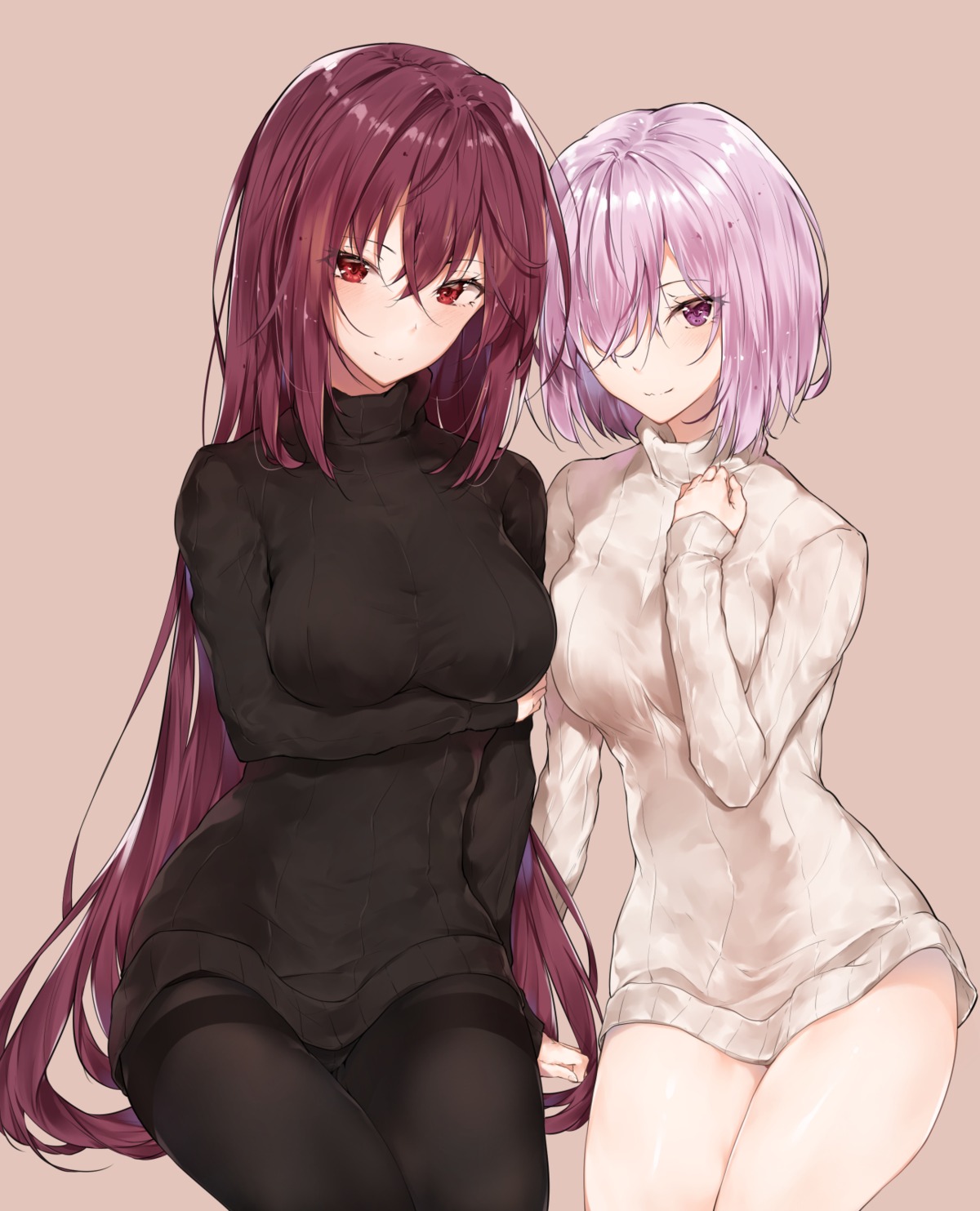 breast_hold fate/grand_order hplay mash_kyrielight pantyhose scathach_(fate/grand_order) sweater