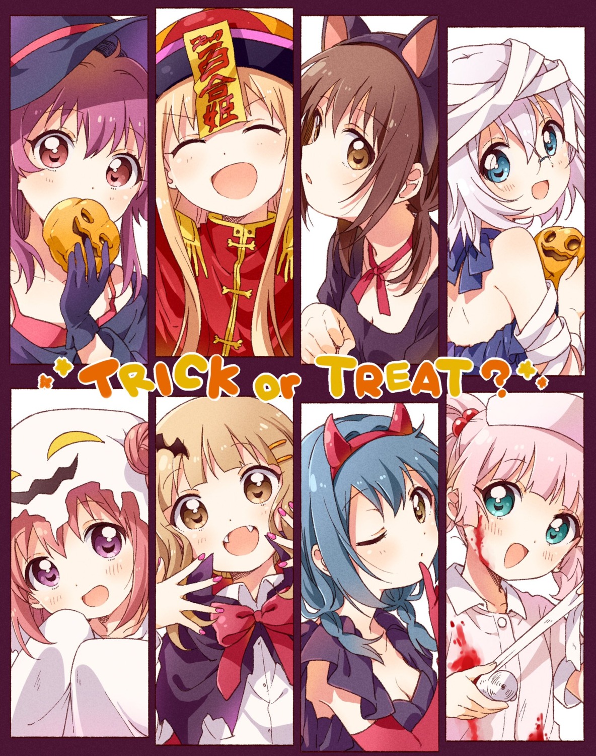 akaza_akari animal_ears bandages cleavage funami_yui furutani_himawari halloween ikeda_chitose namori nekomimi nurse oomuro_sakurako sugiura_ayano toshinou_kyouko witch yoshikawa_chinatsu yuru_yuri