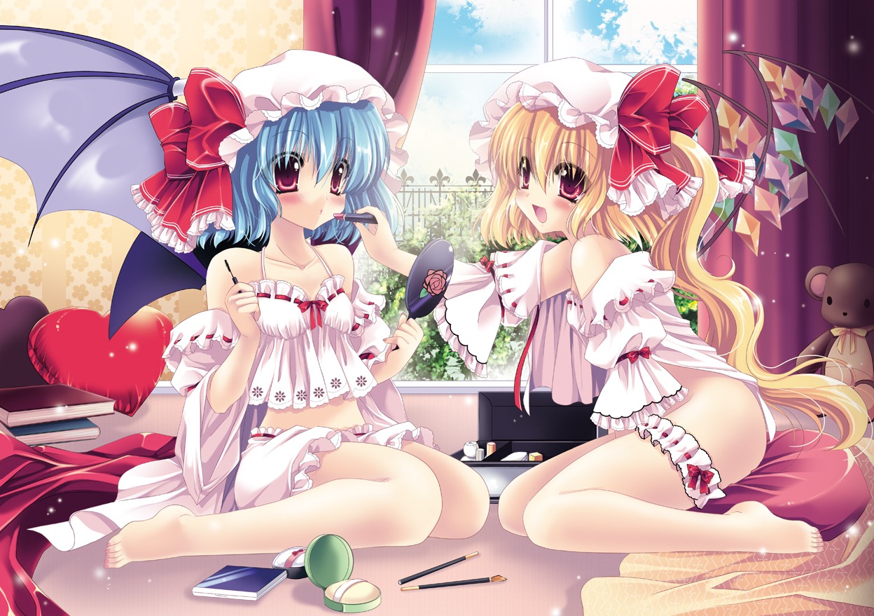 bloomers bottomless flandre_scarlet garter lingerie loli remilia_scarlet sakurano_ruu thighhighs touhou wings