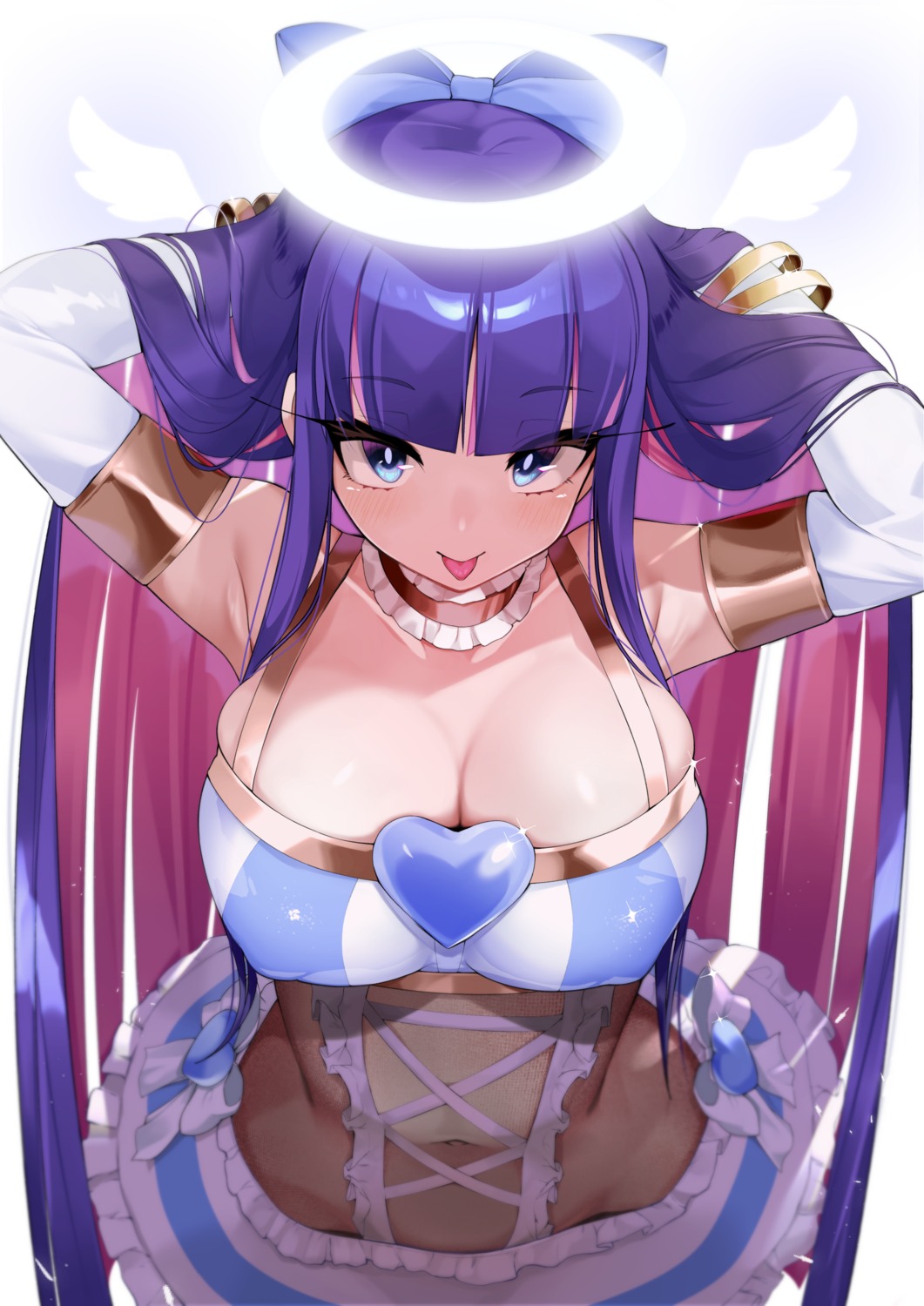 angel cleavage dress erect_nipples jovejun no_bra nopan panty_&_stocking_with_garterbelt see_through stocking wings