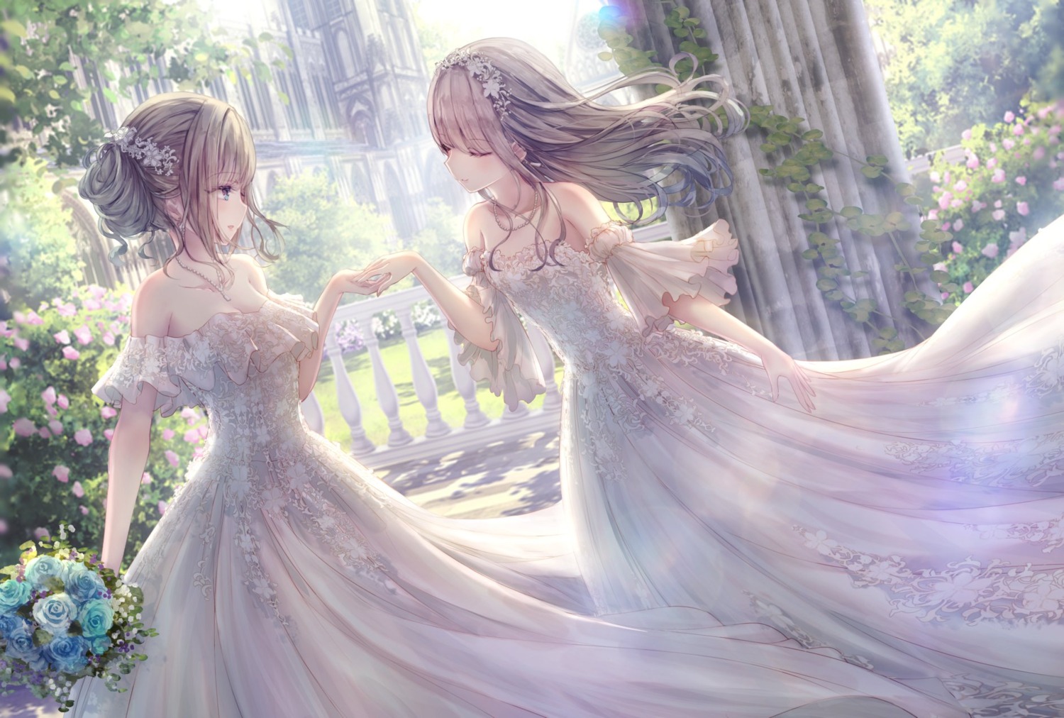 cleavage dress missile228 no_bra see_through wedding_dress yuri