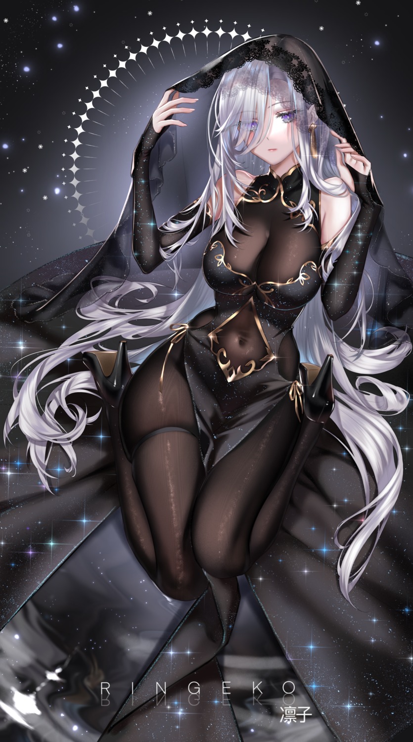 bodysuit dress garter genshin_impact heels ringeko-chan see_through shenhe