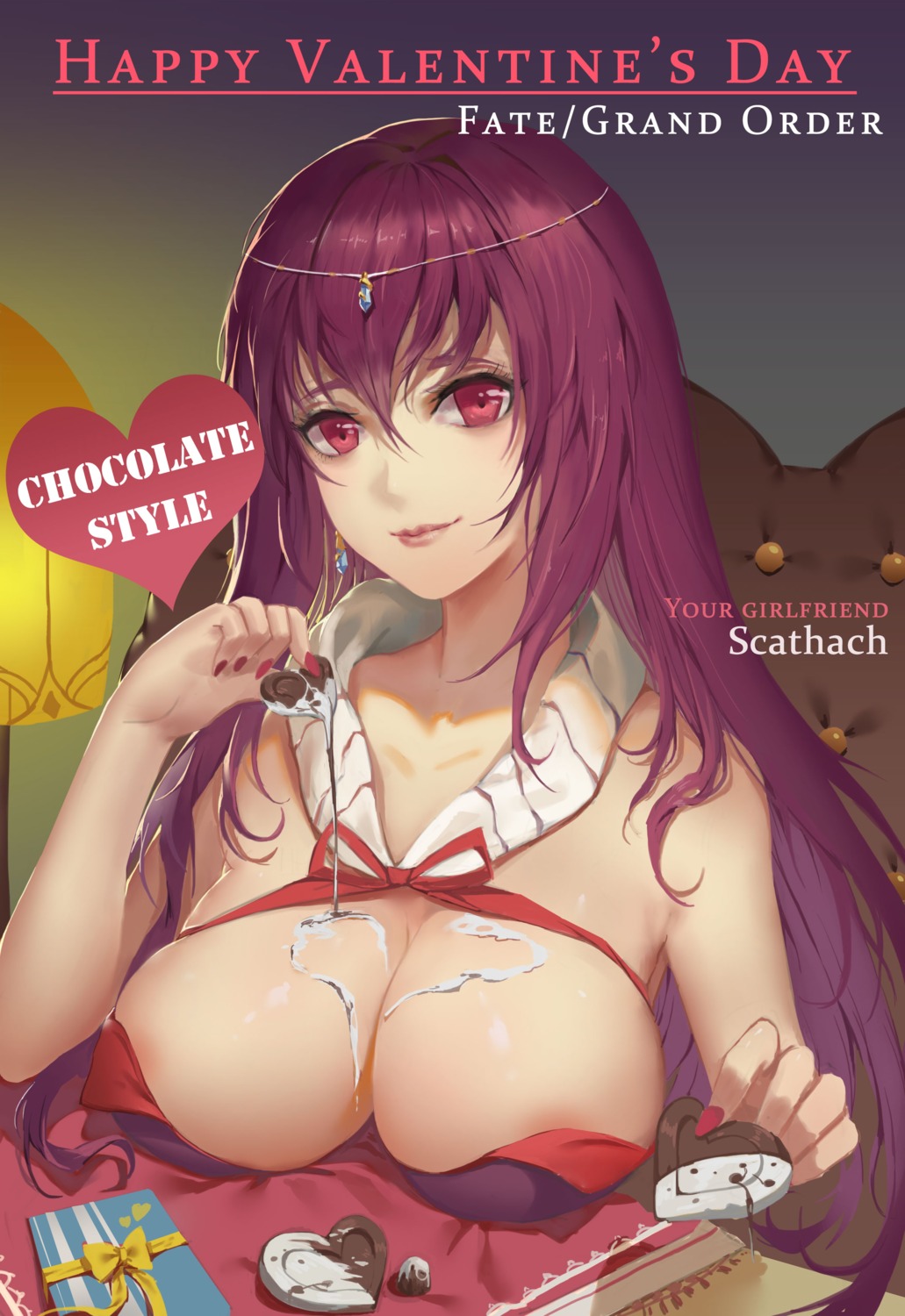 cleavage cream fate/grand_order itoucon scathach_(fate/grand_order) valentine