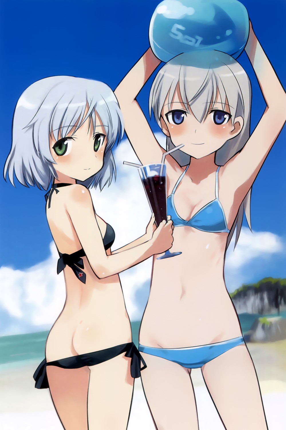 ass bikini cleavage eila_ilmatar_juutilainen panty_pull sanya_v_litvyak shimada_humikane strike_witches swimsuits