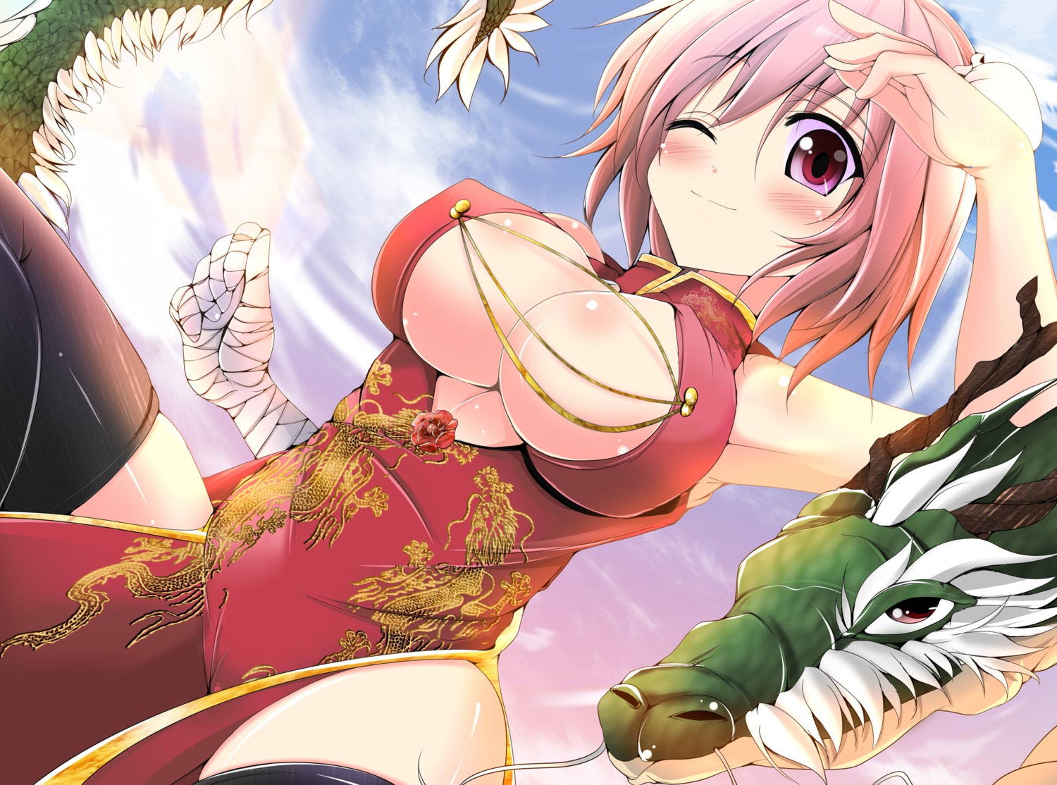 chinadress cleavage ibaraki_kasen jpeg_artifacts kiki_(koikuchikinako) thighhighs touhou underboob