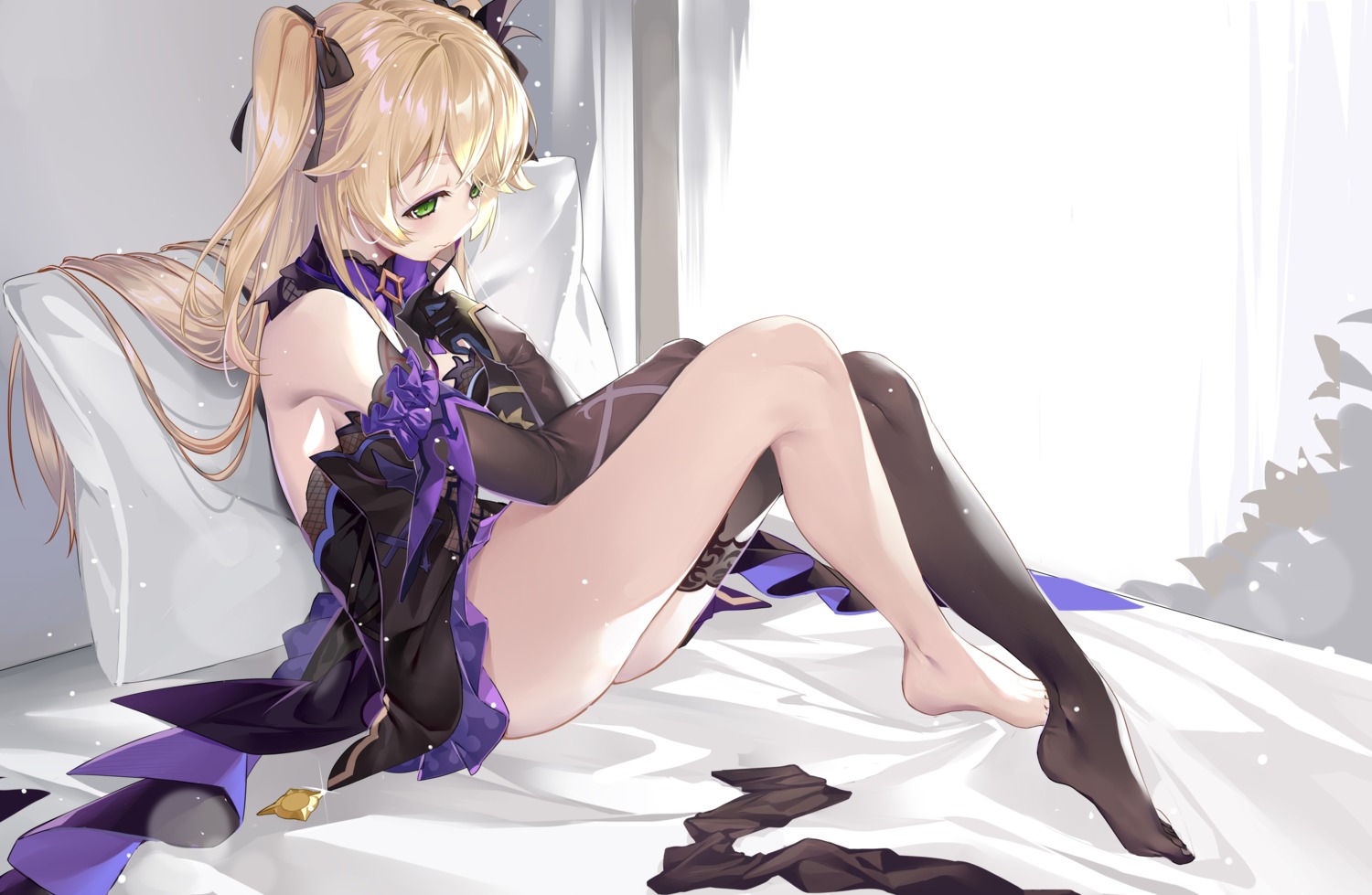 feet fischl genshin_impact kikimi no_bra see_through skirt_lift thighhighs