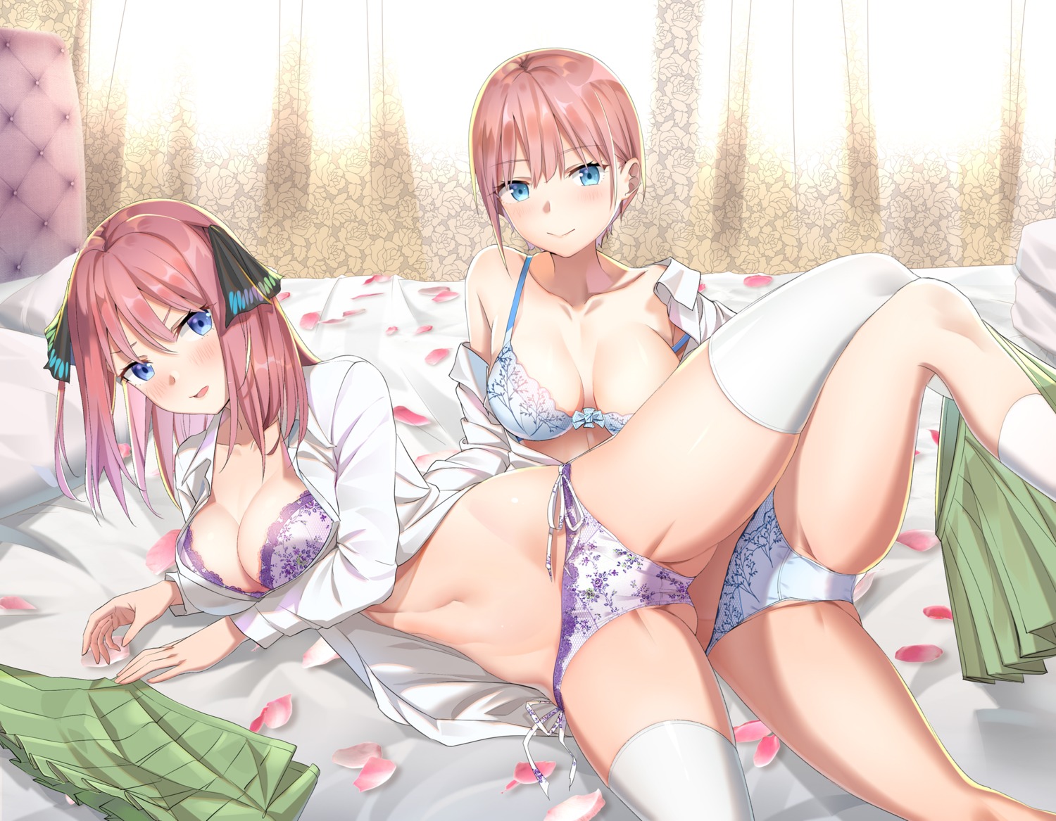 5-toubun_no_hanayome bra cleavage kongbai nakano_ichika nakano_nino open_shirt pantsu seifuku