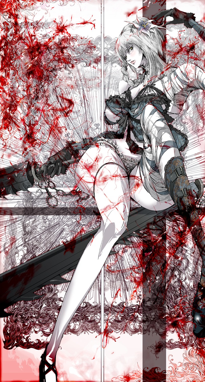 bandages blood guro kaine_(nier) nier nier_replicant pantsu tanuki