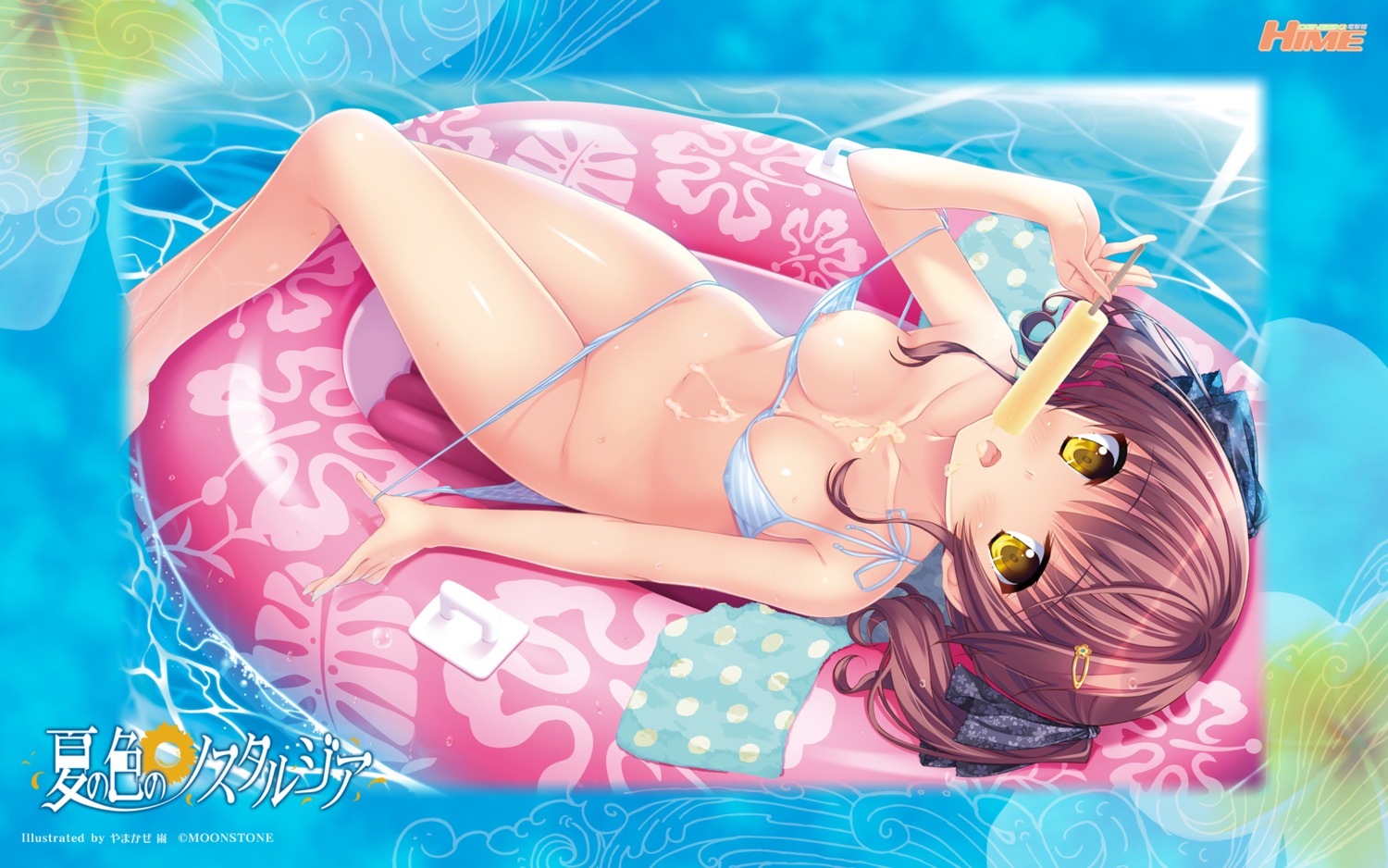 bikini breasts cream moonstone natsu_no_iro_no_nostalgia nipples orikuchi_miu panty_pull swimsuits wallpaper yamakaze_ran