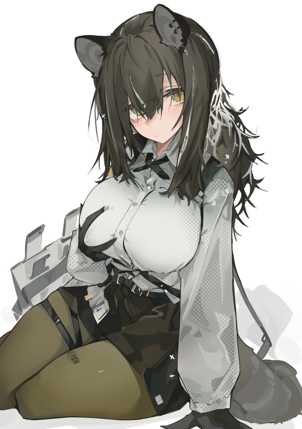 animal_ears arknights breast_grab garter mikojin pantyhose robin_(arknights) tail