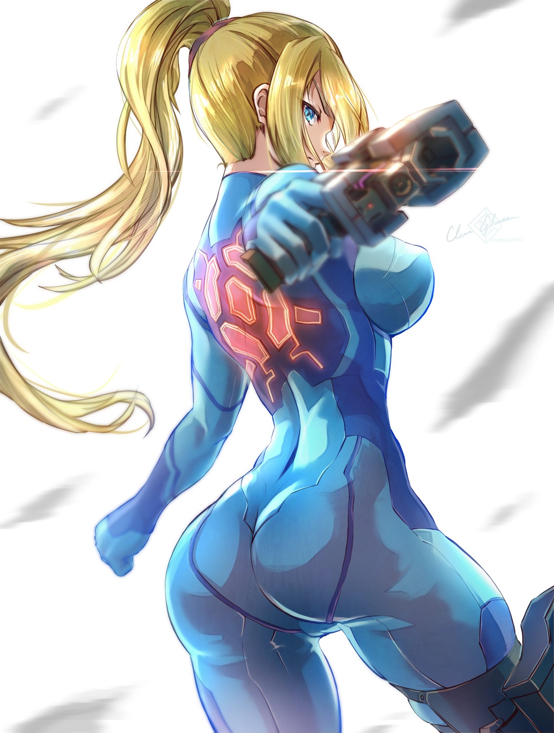 ass bodysuit cameltoe clear_glass_(mildmild1311) gun metroid samus_aran