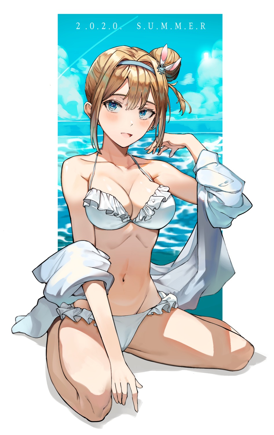 bikini cameltoe cizzi cleavage girls_frontline open_shirt suomi_kp31_(girls_frontline) swimsuits