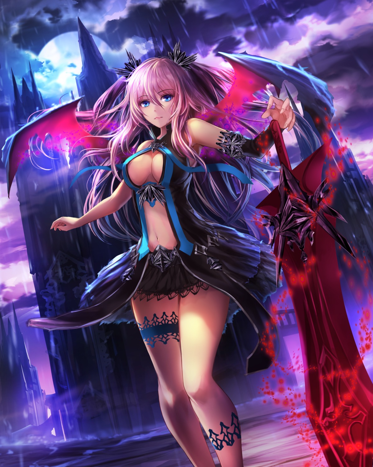 a-line cleavage dress garter no_bra sword wings