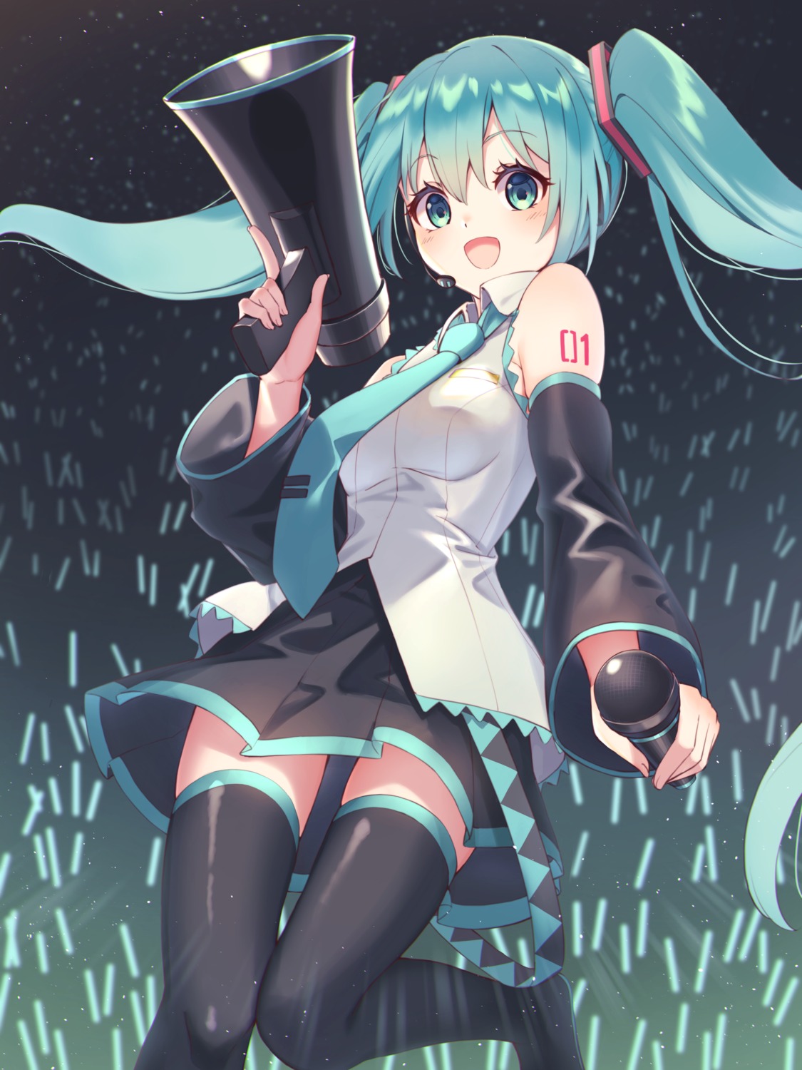 hatsune_miku headphones minato0683 tattoo thighhighs vocaloid