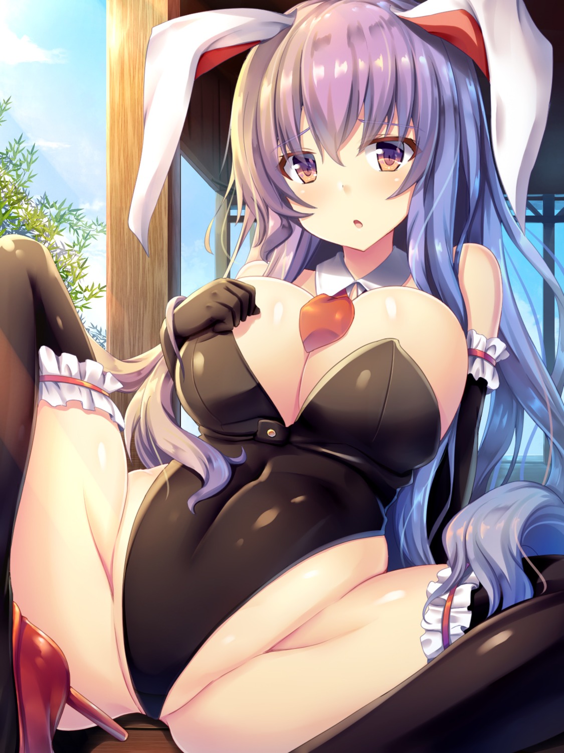 animal_ears breast_hold bunny_ears bunny_girl cleavage heels liya reisen_udongein_inaba thighhighs touhou