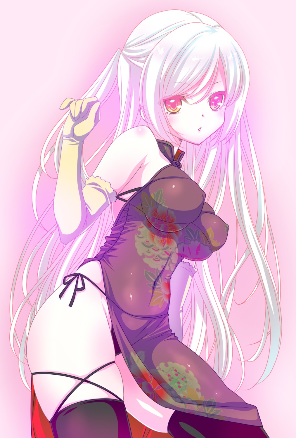 bra chinadress erect_nipples pantsu string_panties thighhighs umetori_uriri