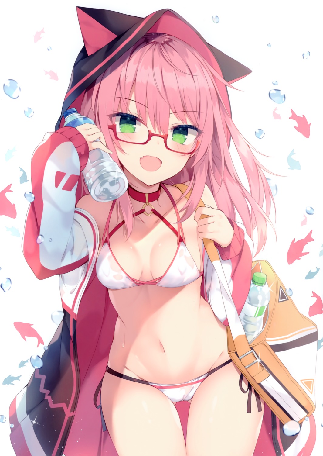 bikini cameltoe erect_nipples maruguya.exe megane nibiiro_shizuka open_shirt see_through swimsuits undressing wet_clothes