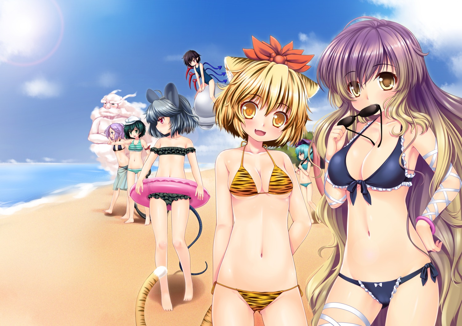 animal_ears bikini hijiri_byakuren houjuu_nue kumoi_ichirin murasa_minamitsu nazrin ookami_ryuu swimsuits tail tatara_kogasa toramaru_shou touhou unzan