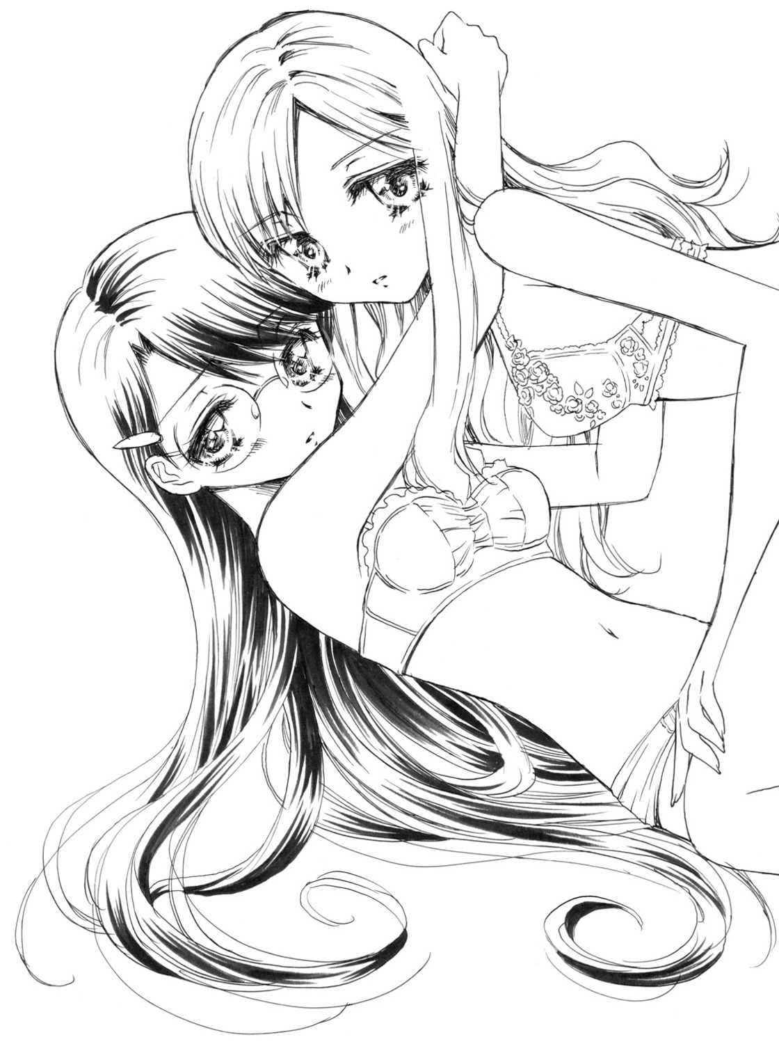 heartcatch_precure! kurumi_momoka lingerie megane monochrome muumin precure tsukikage_yuri yuri